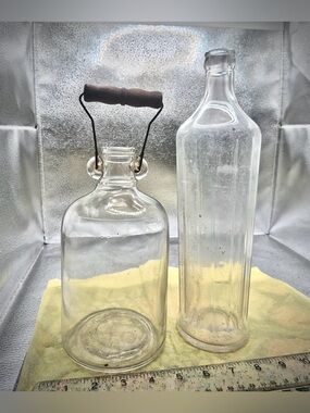Antique Glass Bottles - Vintage Wood Handle Ficaro Chemical & Old Heinz Bottle